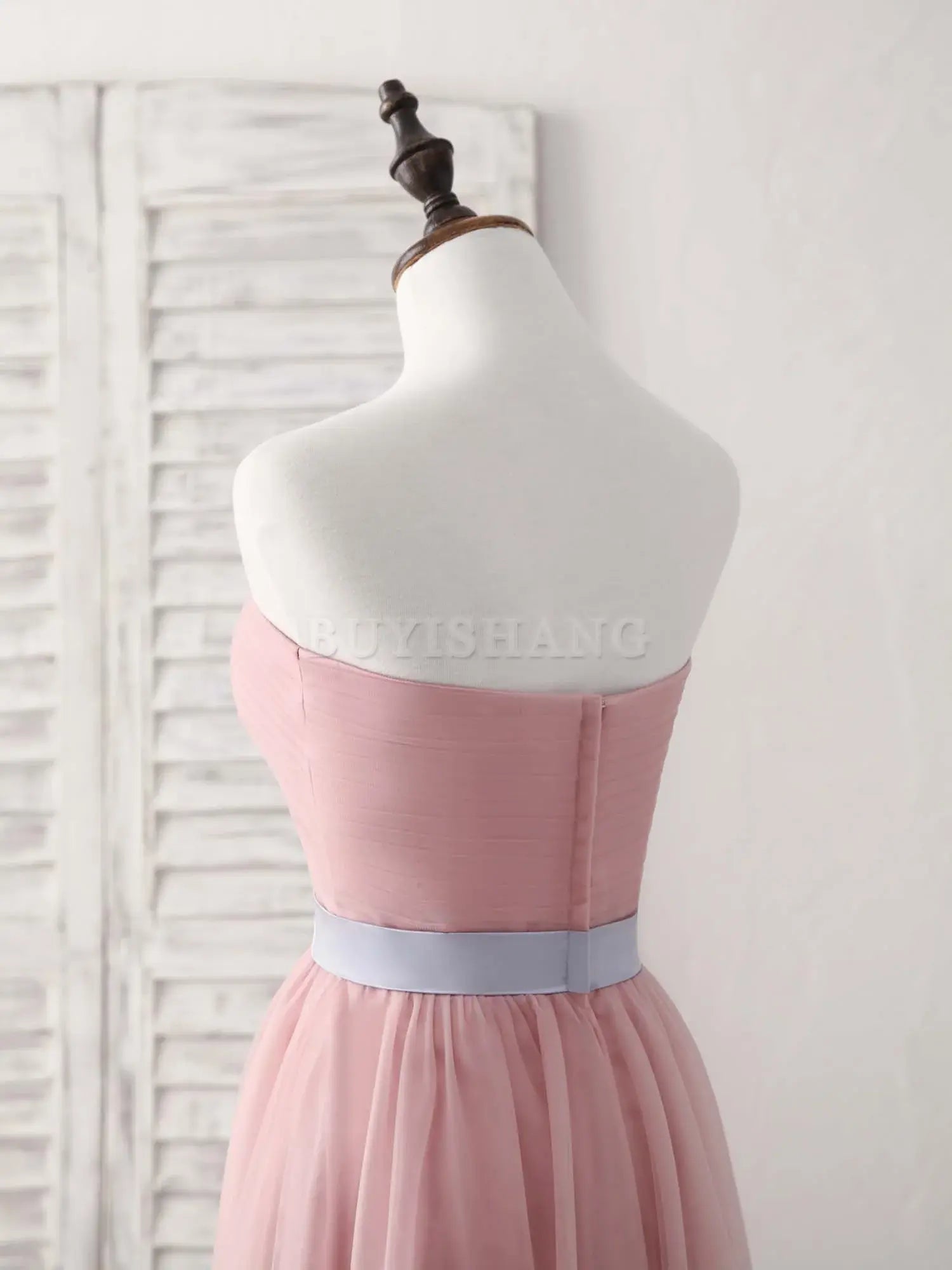 Buyishang Pink Sweetheart Neck Tulle Long Prom Dress Aline Pink Bridesmaid Dress Bridesmaid dress shop