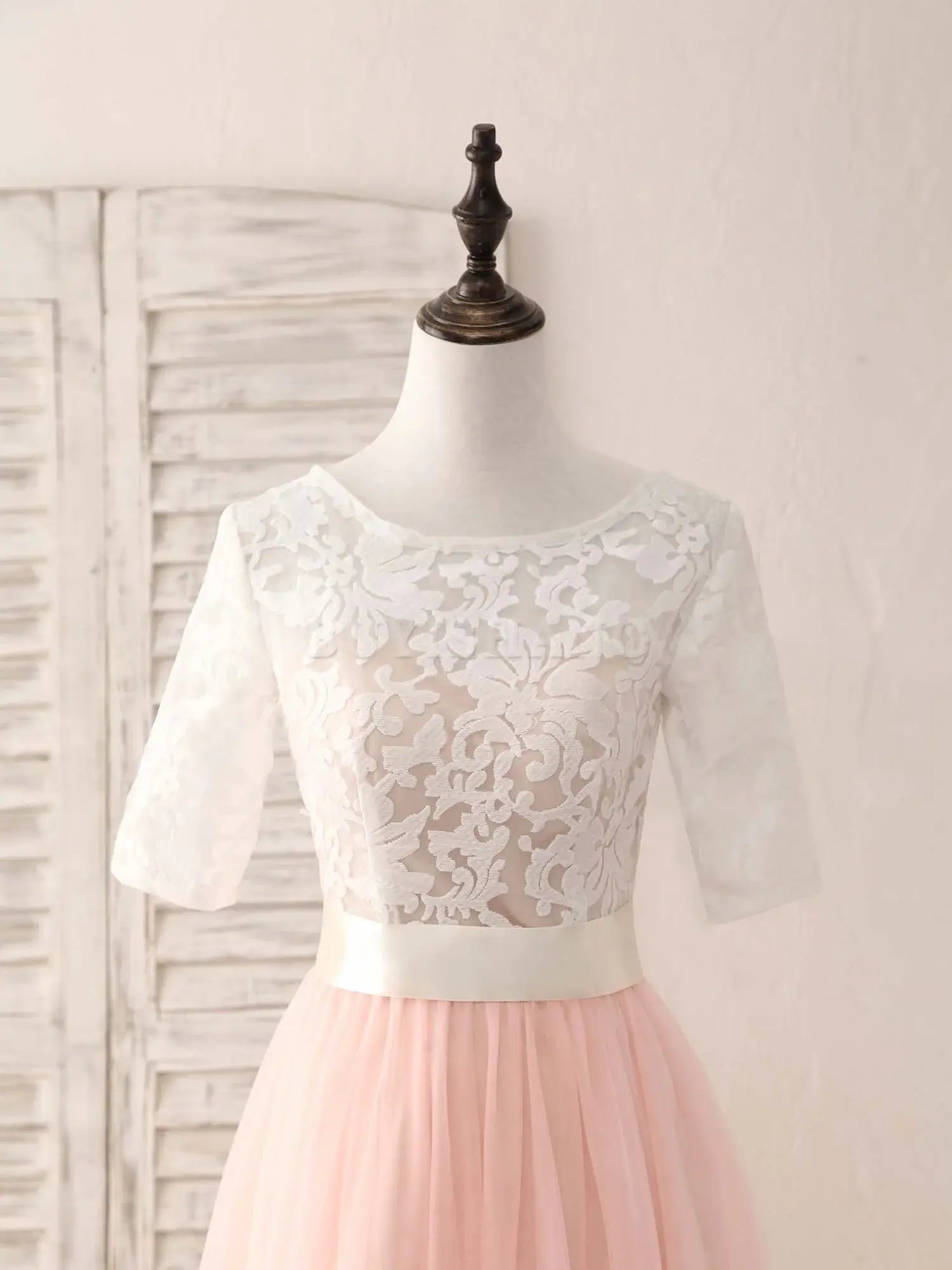 Buyishang Pink Tulle Lace Long Prom Dress Pink Bridesmaid Dress Bridesmaid dress shop