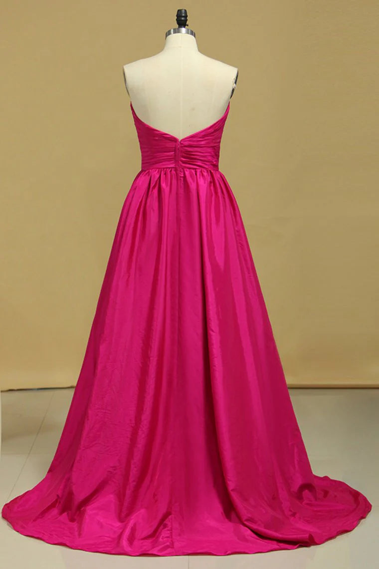 A Line Party Dresses Sweetheart Fuchsia Sweep/Brush Taffeta Zipper Back