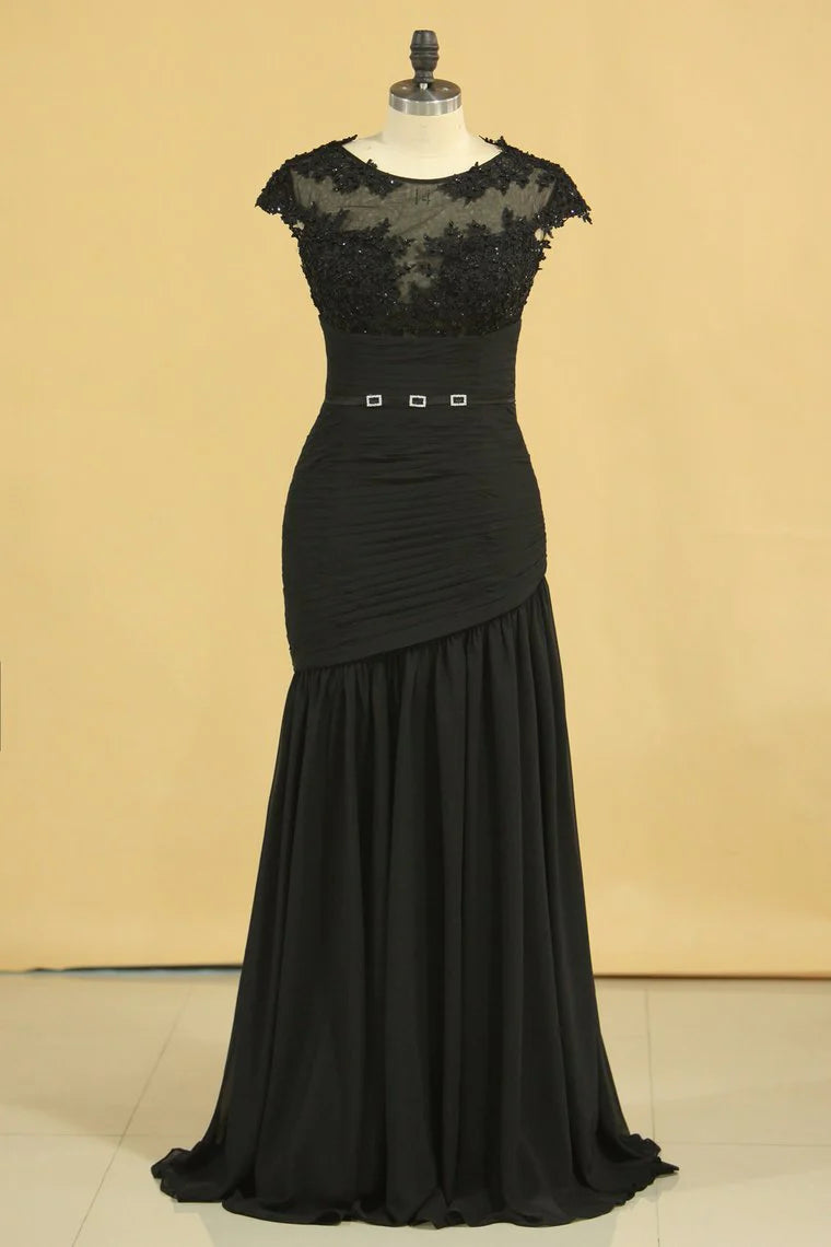 Plus Size Mermaid Scoop Open Back Party Dresses Chiffon With Applique And Beading