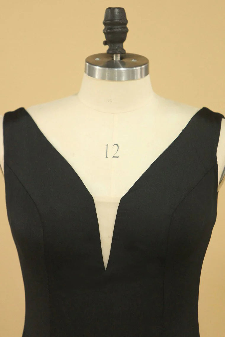 Party Dresses V-Neck Mermaid Court Train Spandex V-Back With Zipper Black