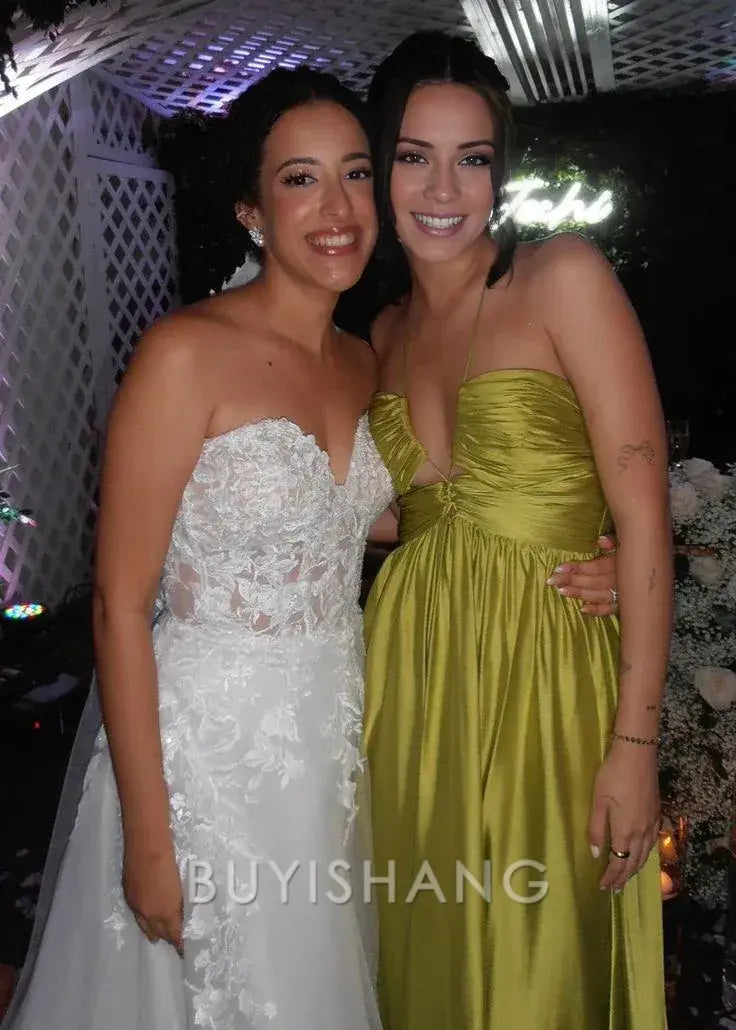 Buyishang Pretty A Line Halter Green Long Satin Prom Dresses Formal Evening Dress