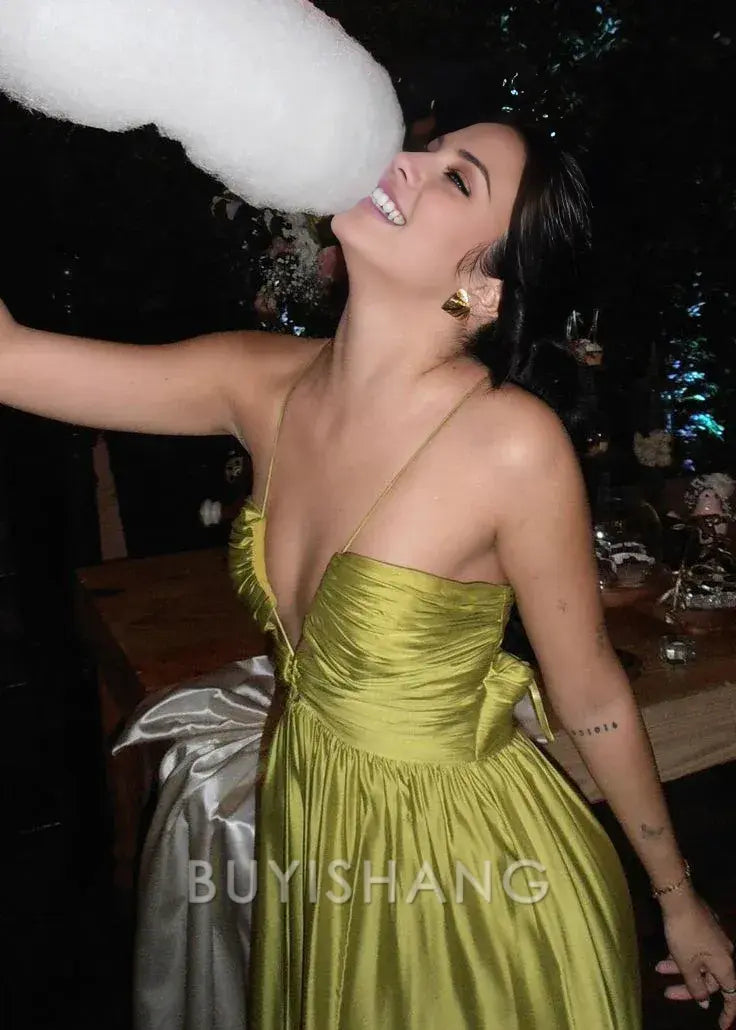 Buyishang Pretty A Line Halter Green Long Satin Prom Dresses Formal Evening Dress