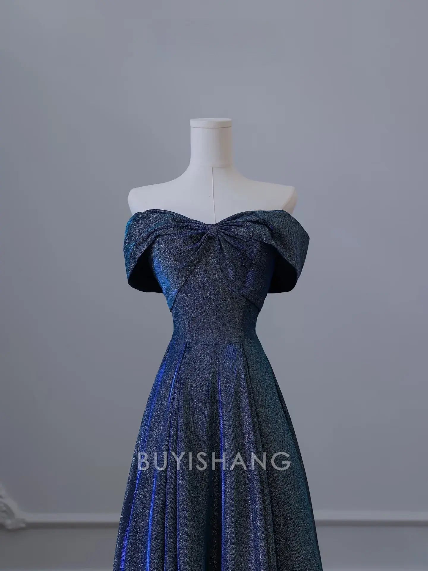 Buyishang Pretty A Line Off The Shoulder Blue Sequin Long Prom Dresses Evening Gowns