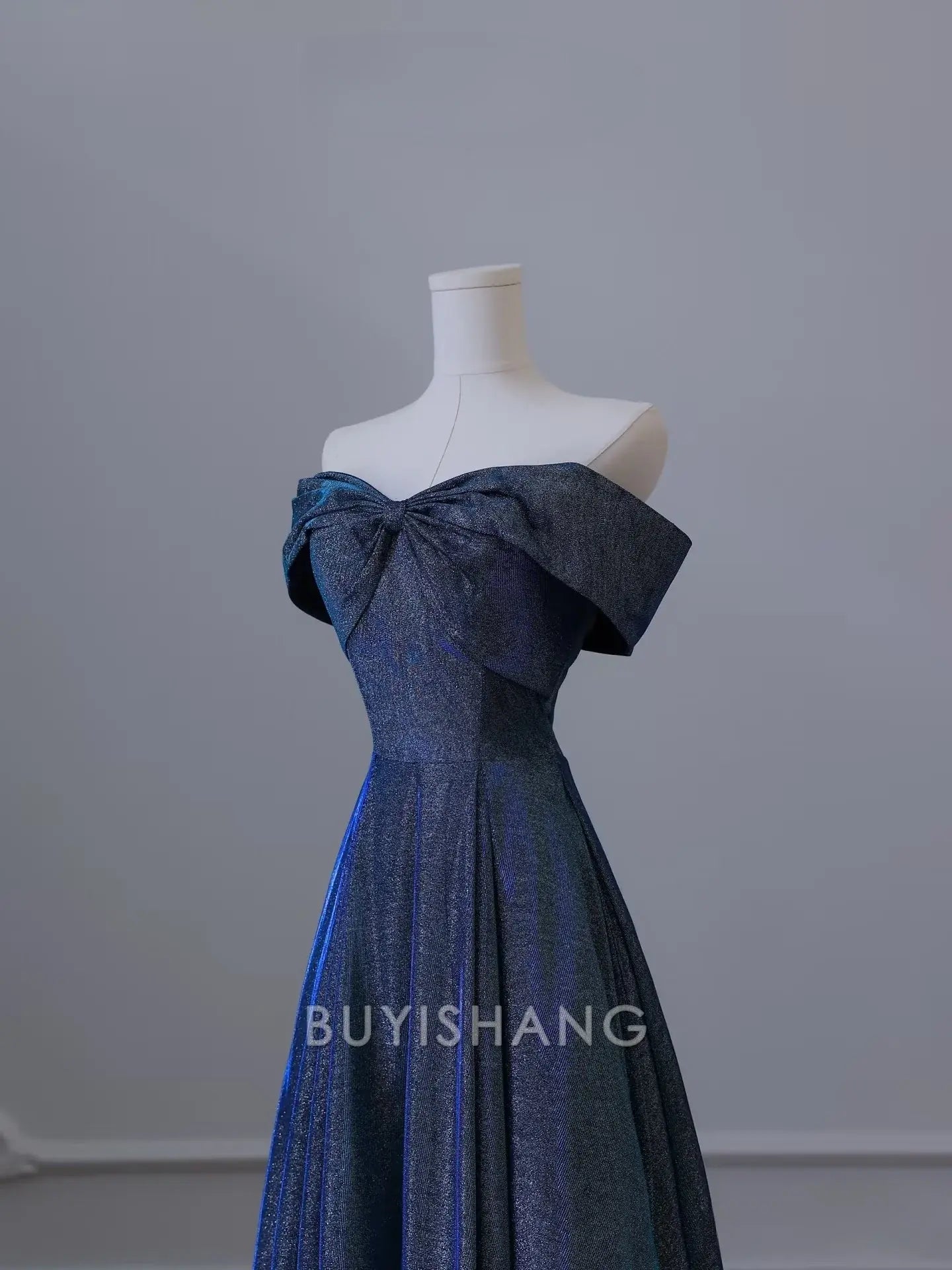 Buyishang Pretty A Line Off The Shoulder Blue Sequin Long Prom Dresses Evening Gowns