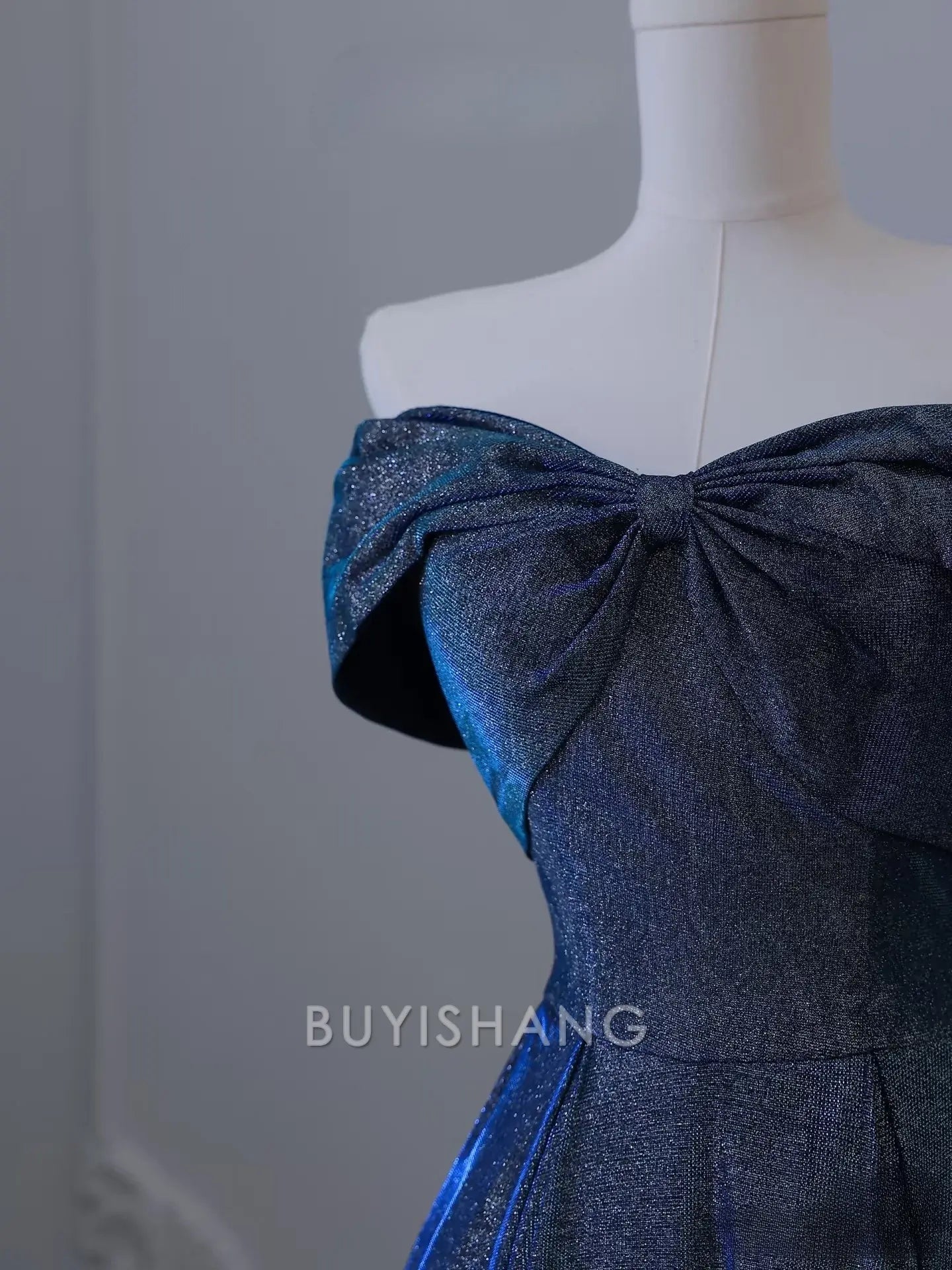 Buyishang Pretty A Line Off The Shoulder Blue Sequin Long Prom Dresses Evening Gowns