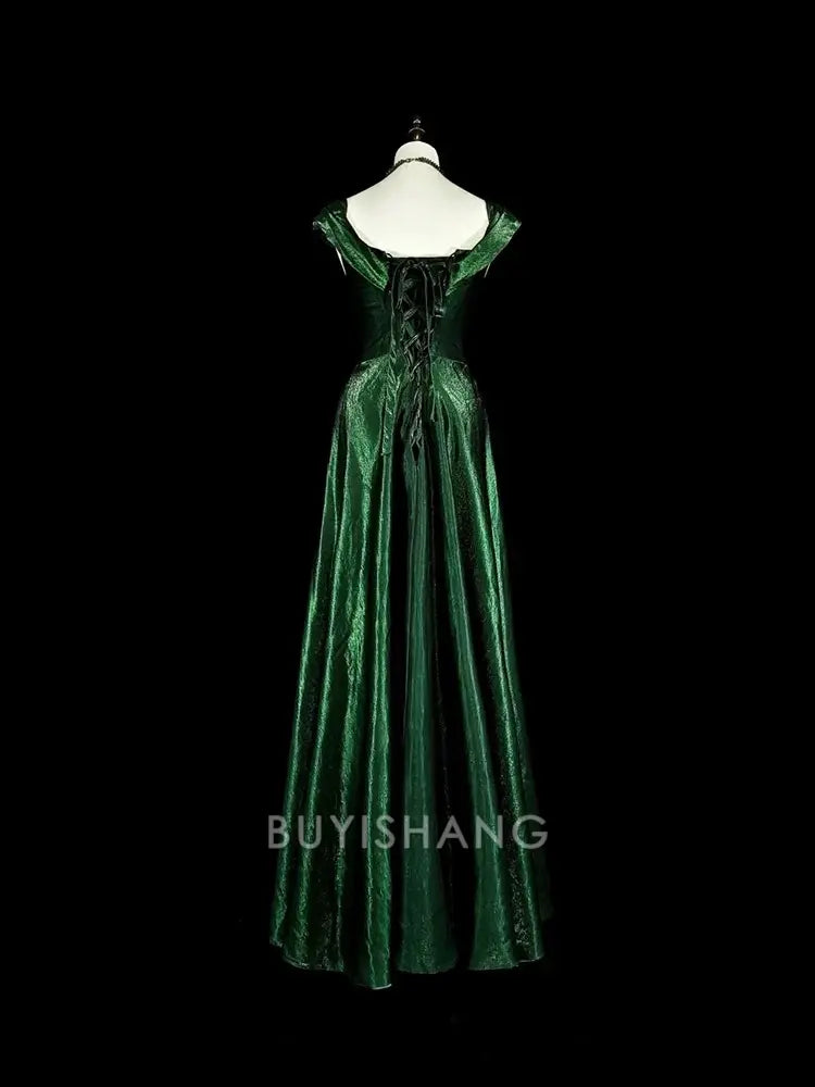 Buyishang Pretty A Line Sweetheart Ruffles Long Evening Dress Green Velvet Prom Dresses