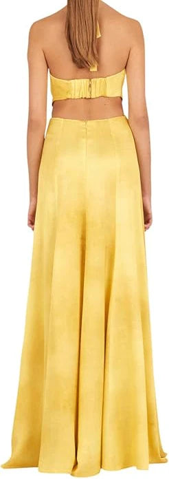 Buyishang Pretty A line Halter Neckline Long Yellow Prom Dress Evening Dress Formal Dress