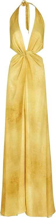 Buyishang Pretty A line Halter Neckline Long Yellow Prom Dress Evening Dress Formal Dress