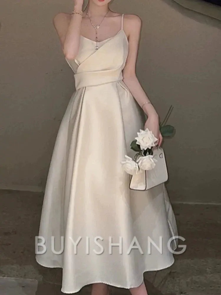 Buyishang Pretty A line Spaghetti Straps Satin Prom Dress Evening Dress Formal Dress
