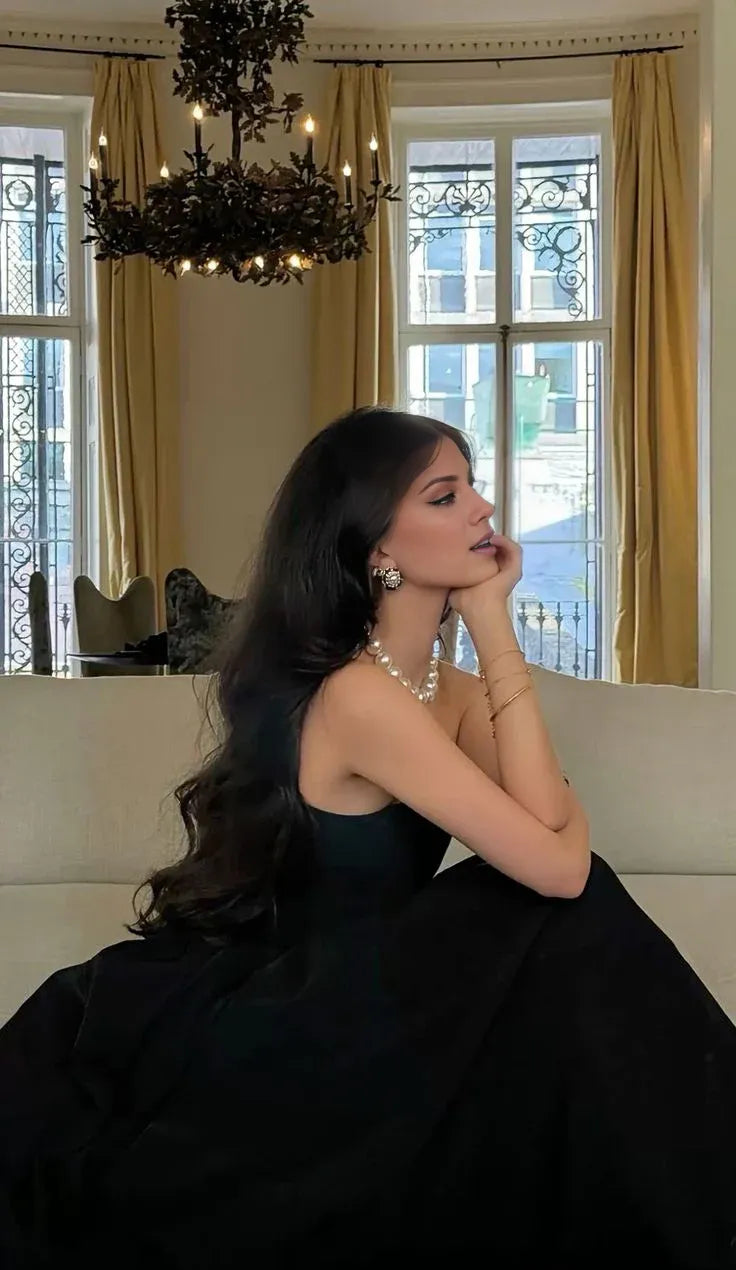 Buyishang Pretty A line Strapless Black Long Prom Dresses Party Dress