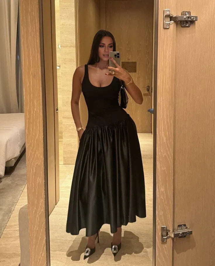 Buyishang Pretty A line Straps Ankle Length Black Prom Dress Evening Dress Formal Dress