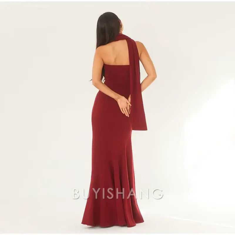 Buyishang Pretty Mermaid Spaghetti Straps Floor Length Red Prom Dress Evening Dress Formal Dress With Ribbon