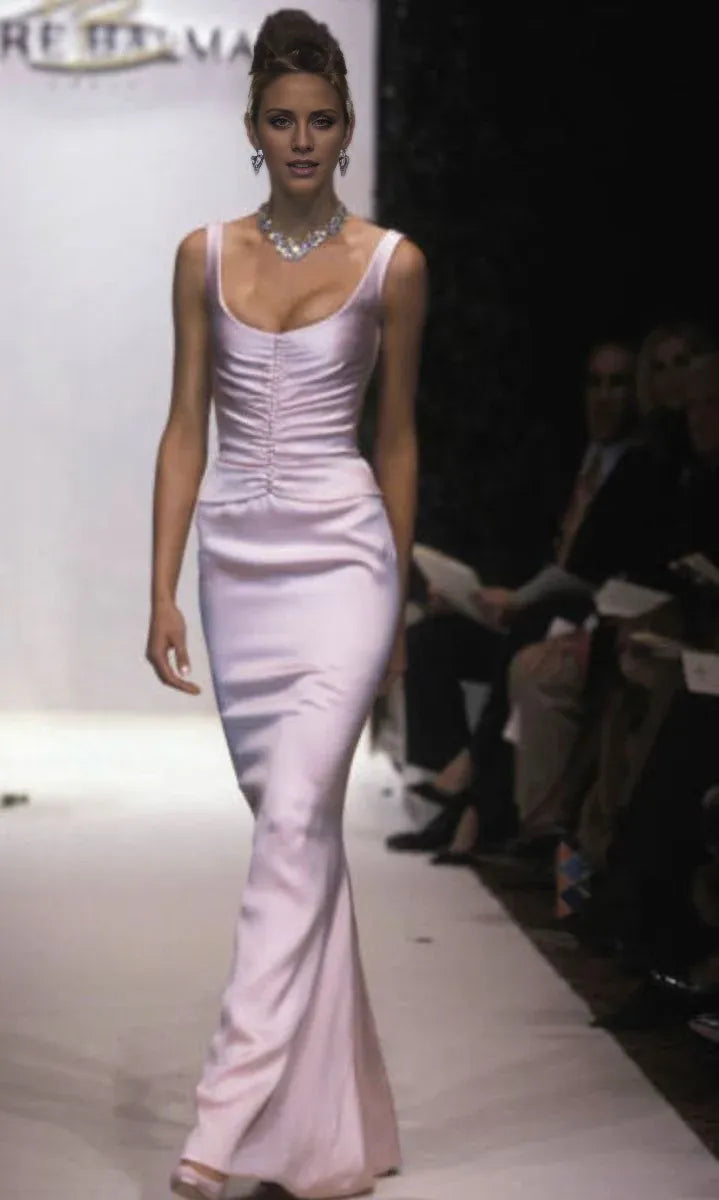 Buyishang Pretty Mermaid Square Neckline Lilac Satin Long Prom Dress Evening Dress Formal Dress