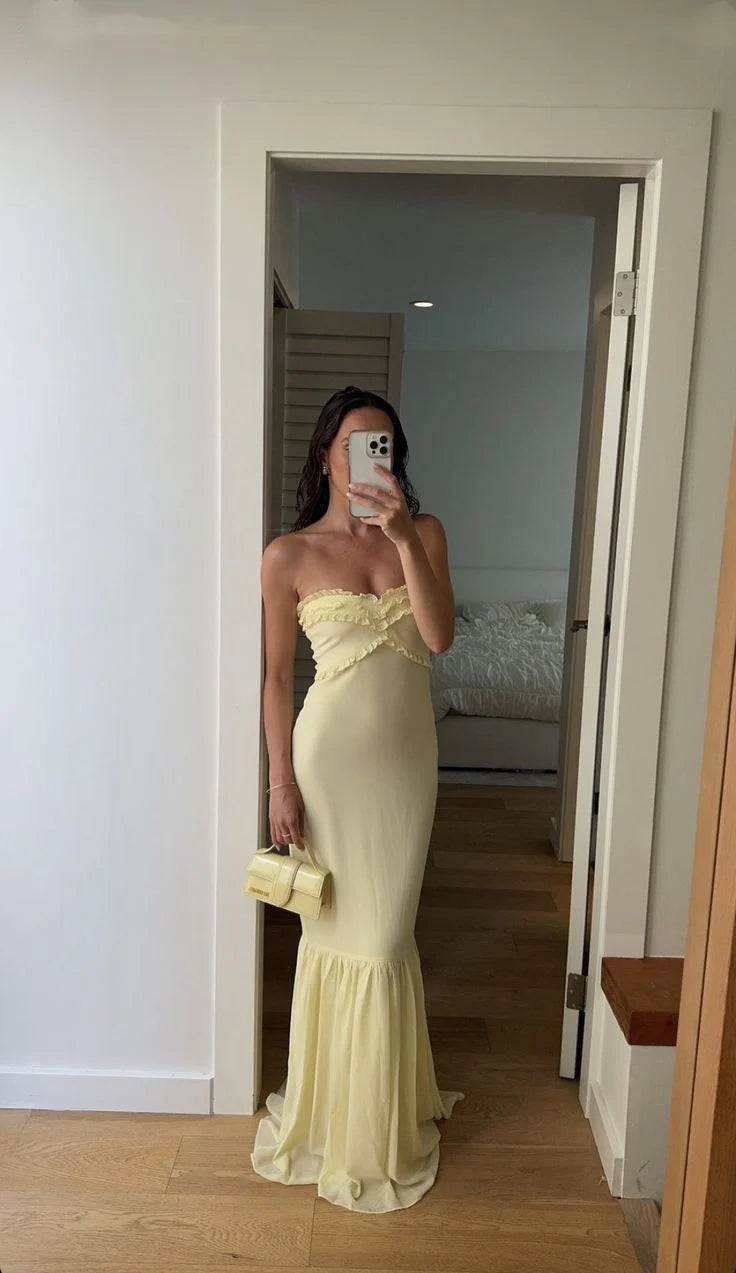 Buyishang Pretty Mermaid Sweetheart Long Yellow Prom Dress Evening Dress Formal Dress