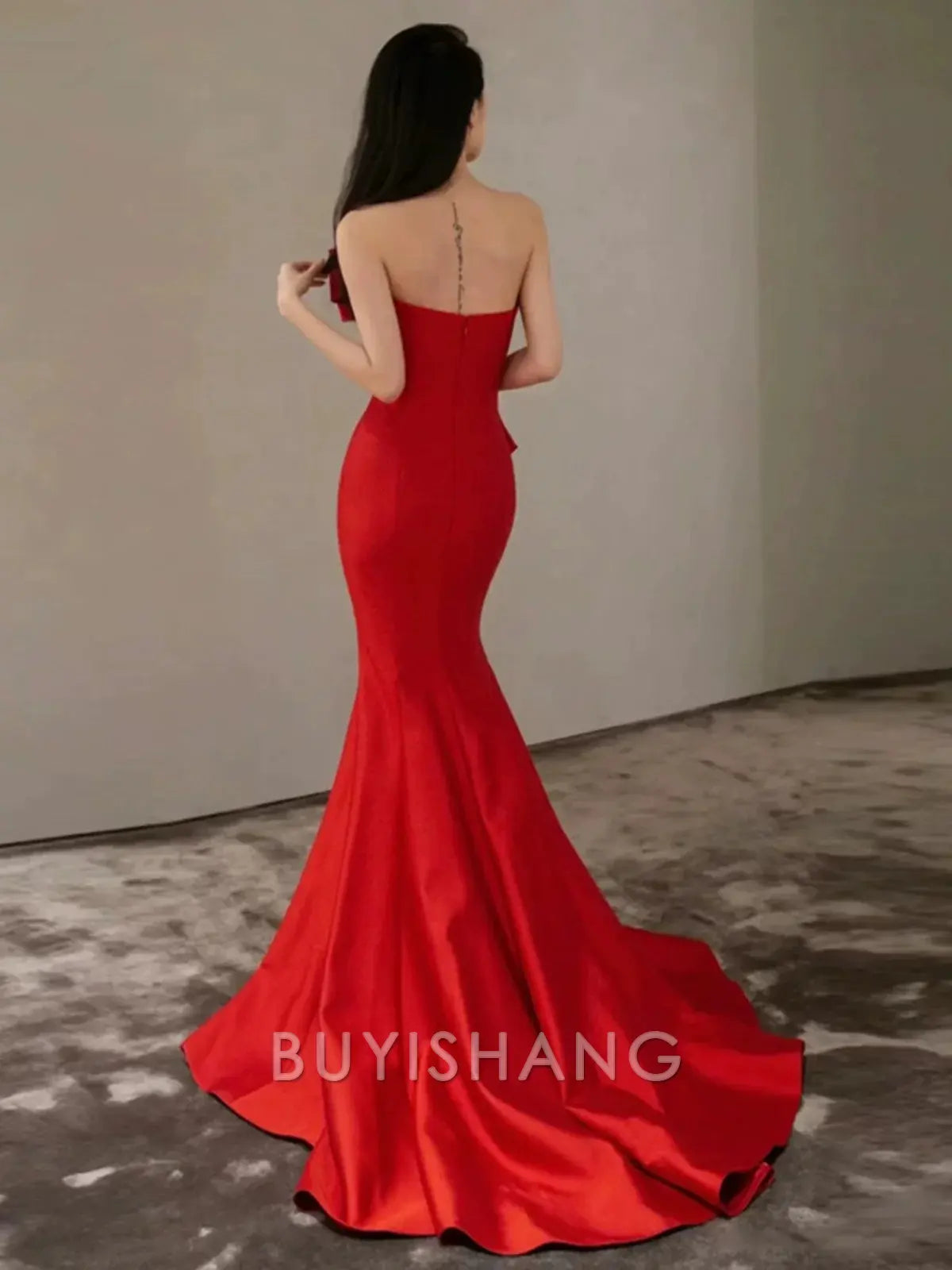 Buyishang Pretty Mermaid Sweetheart Satin Long Red Prom Dress Evening Dress Formal Dress