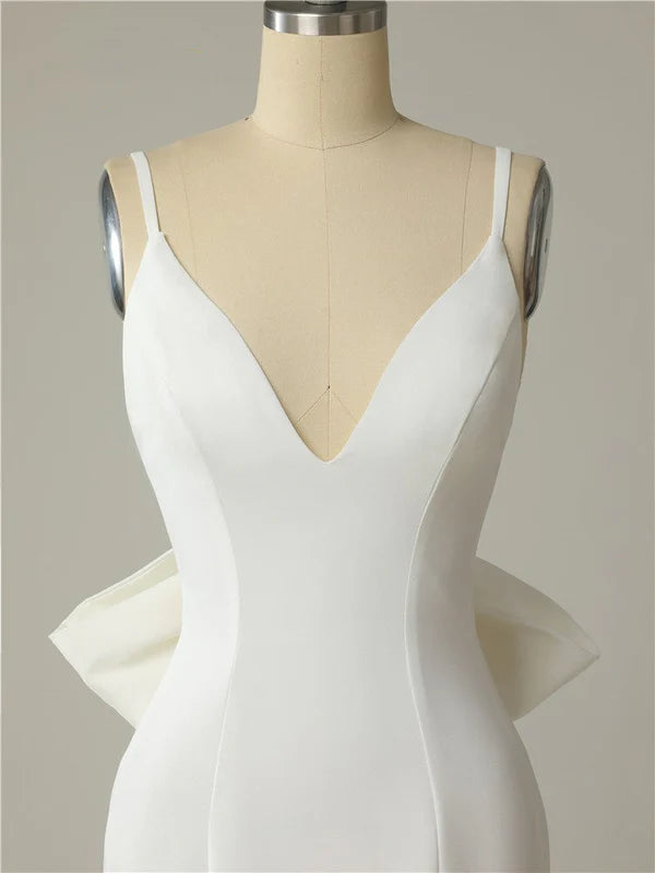 Buyishang Mermaid Spaghetti Straps Backless V Neck Mermaid Wedding Dresses