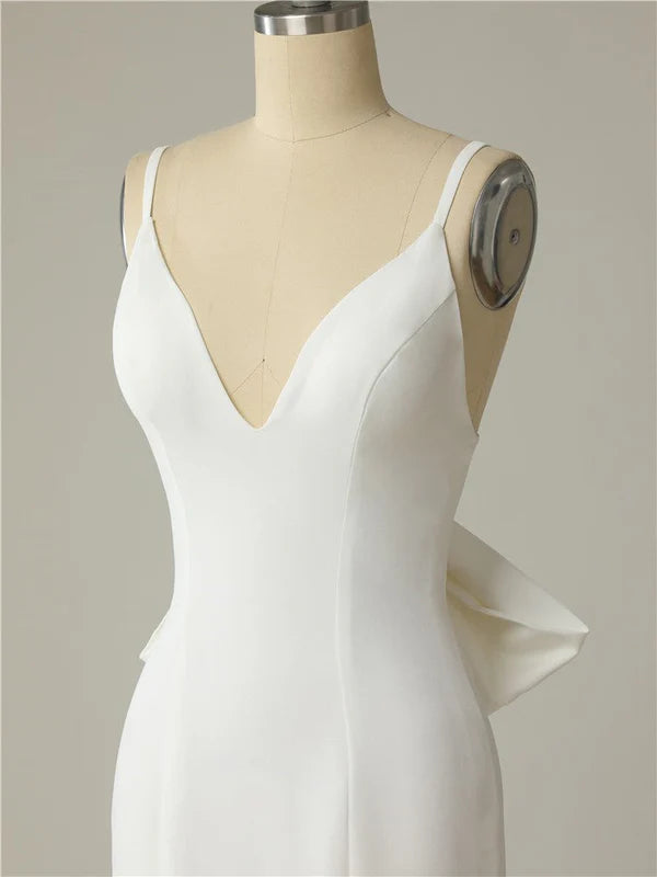 Buyishang Mermaid Spaghetti Straps Backless V Neck Mermaid Wedding Dresses