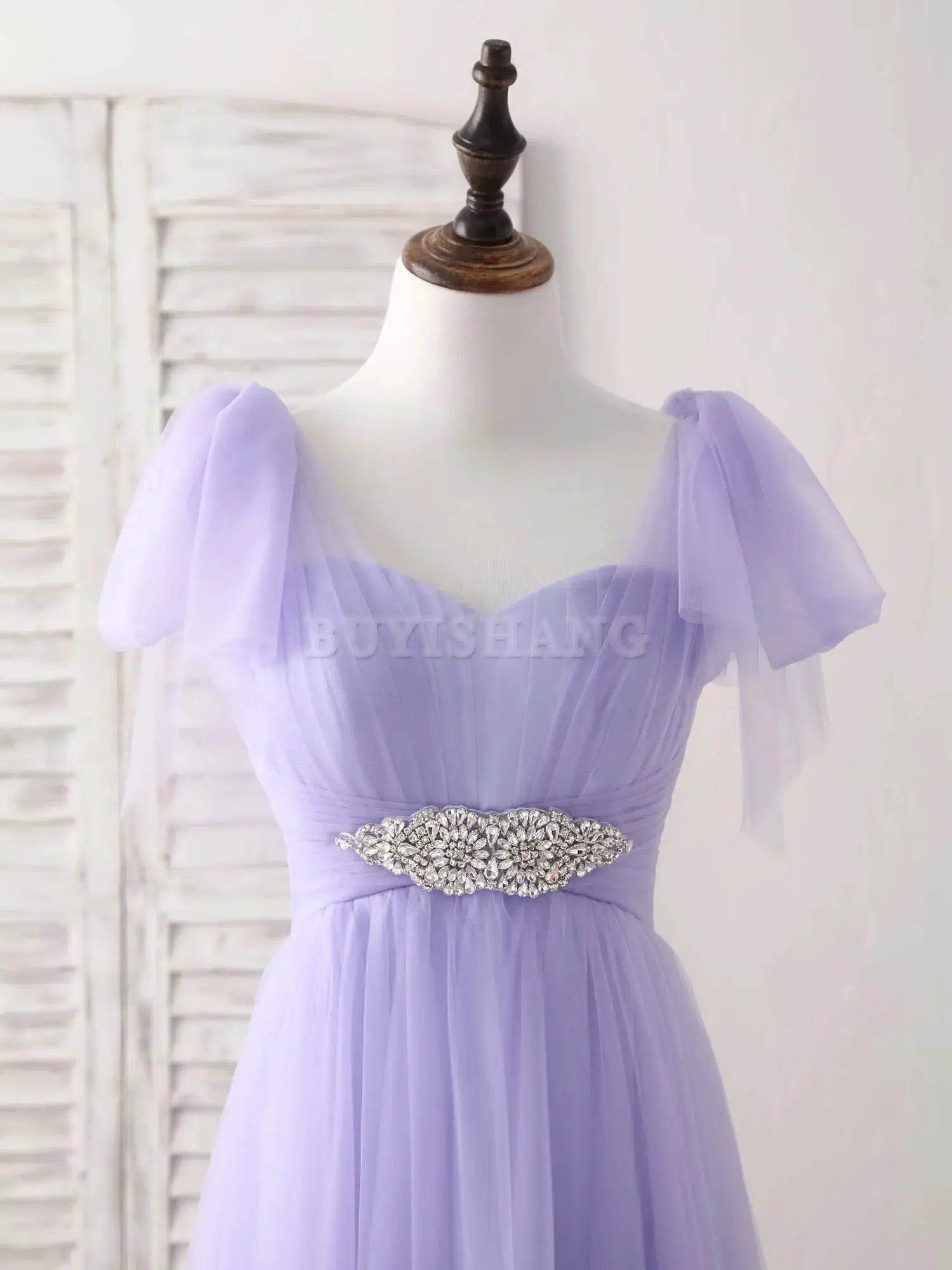 Buyishang Purple Sweetheart Neck Tulle Long Prom Dress Purple Bridesmaid Dress Bridesmaid dress shop