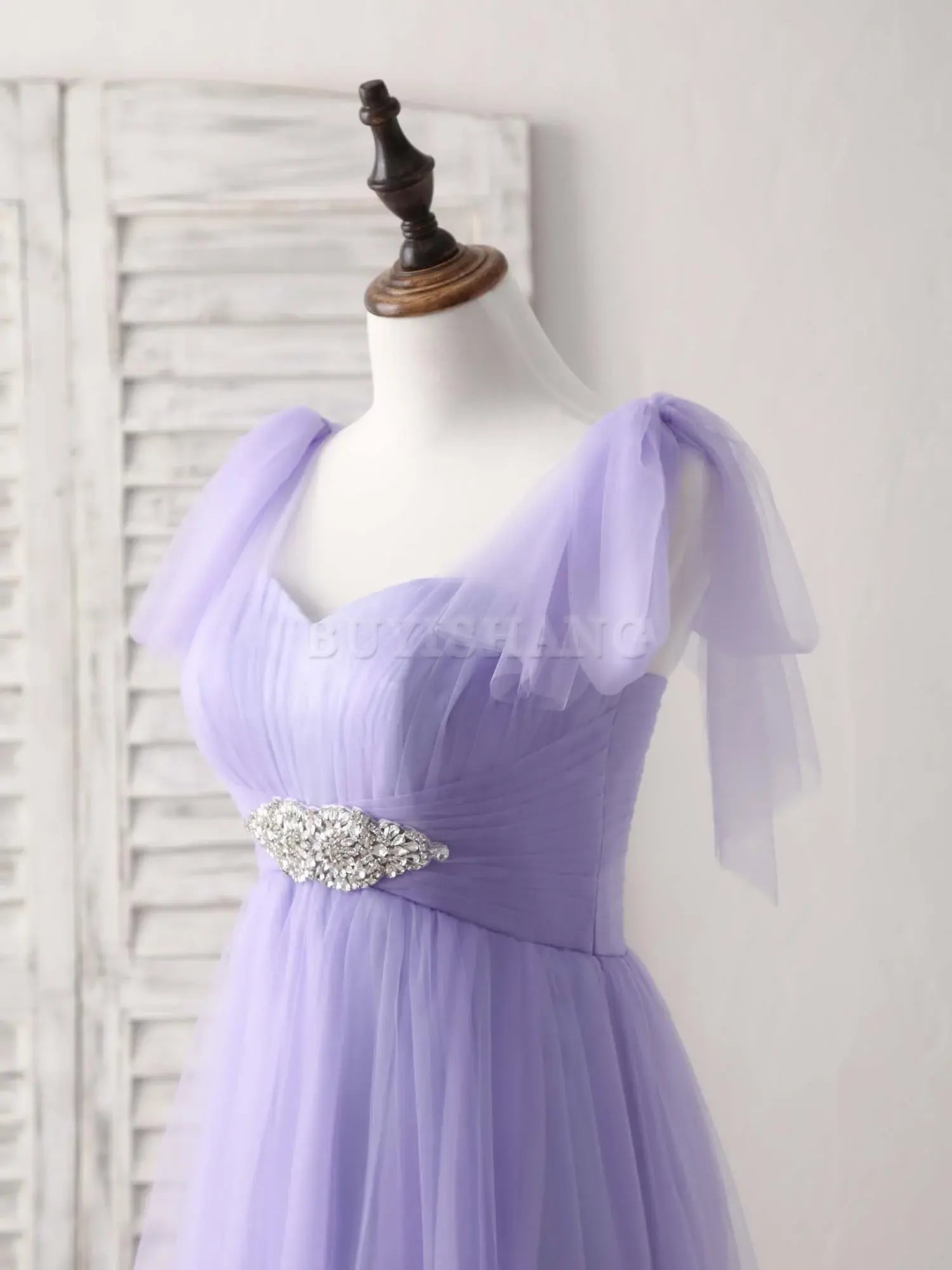 Buyishang Purple Sweetheart Neck Tulle Long Prom Dress Purple Bridesmaid Dress Bridesmaid dress shop