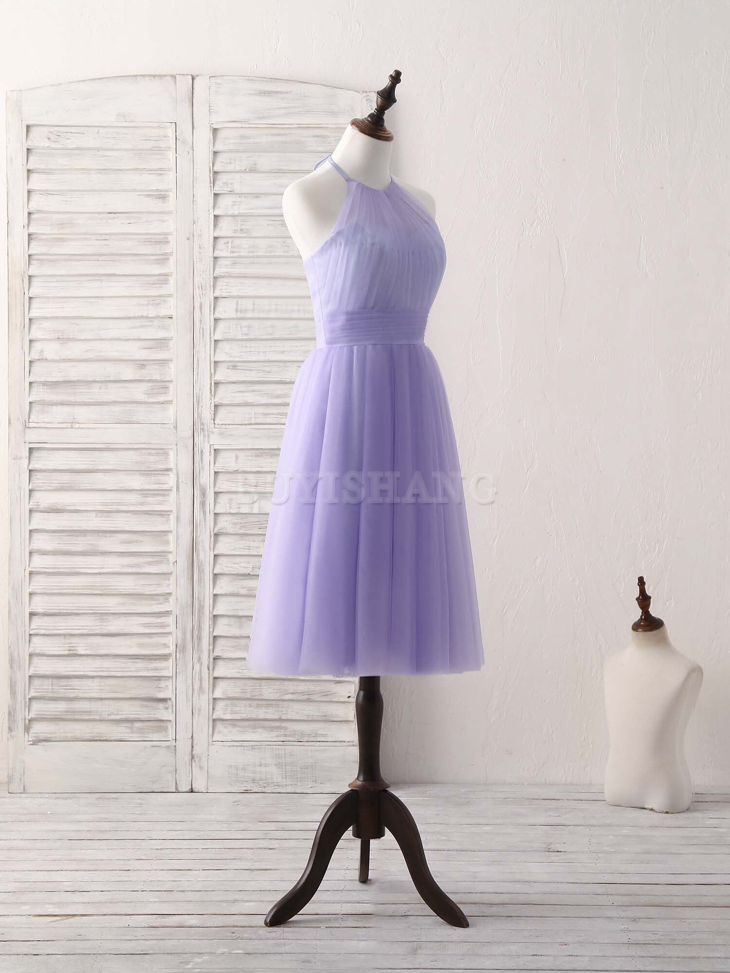 Buyishang Purple Tulle Short Prom Dress Simple Purple Homecoming Dress Bridesmaid dress shop