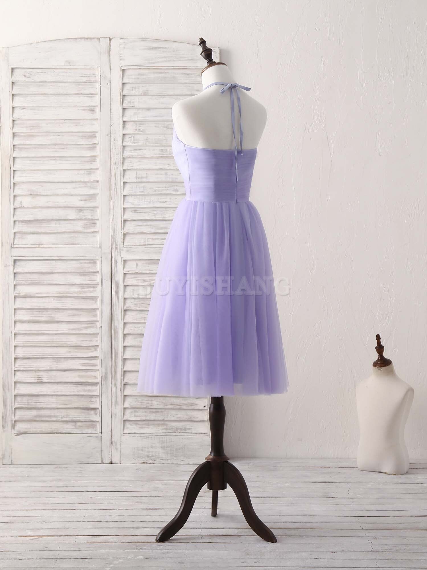 Buyishang Purple Tulle Short Prom Dress Simple Purple Homecoming Dress Bridesmaid dress shop