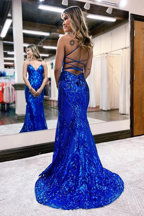 Sexy V-Neck Sequins Appliques Mermaid Prom Dress Glitter