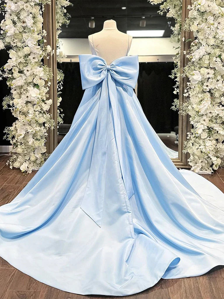 Buyishang A-Line Satin Blue Long Prom Dress Blue Long Graduation Dress