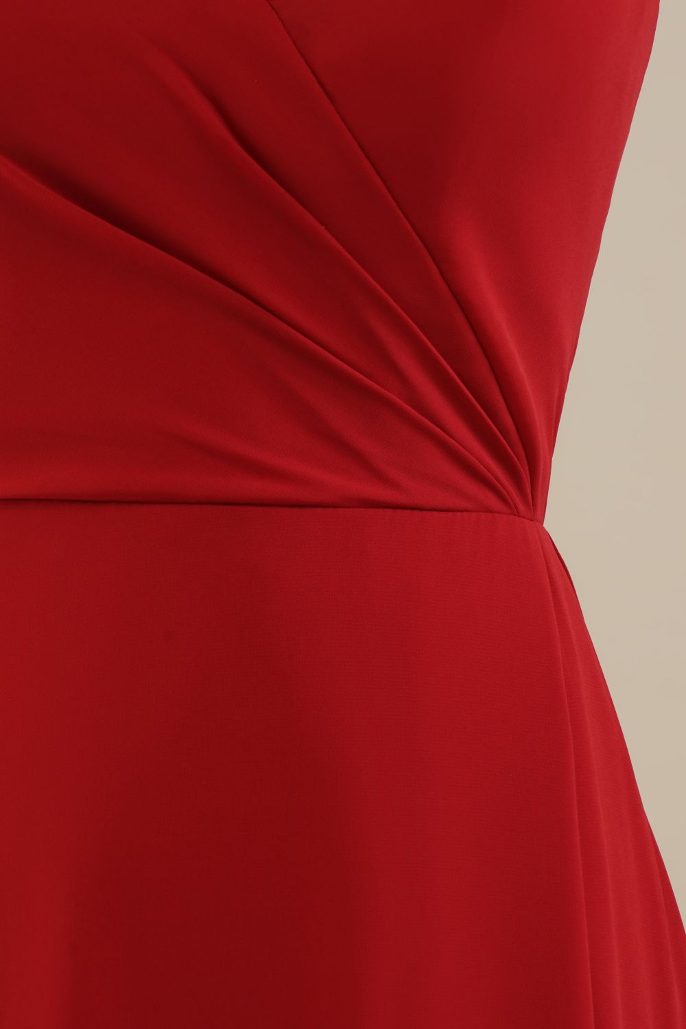 Red Floor Length Spaghetti Straps Chiffon Bridesmaid Dress