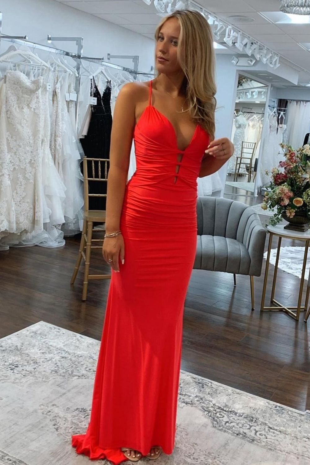 Satin Mermaid Spaghetti Straps Lace Up Long Prom Dress