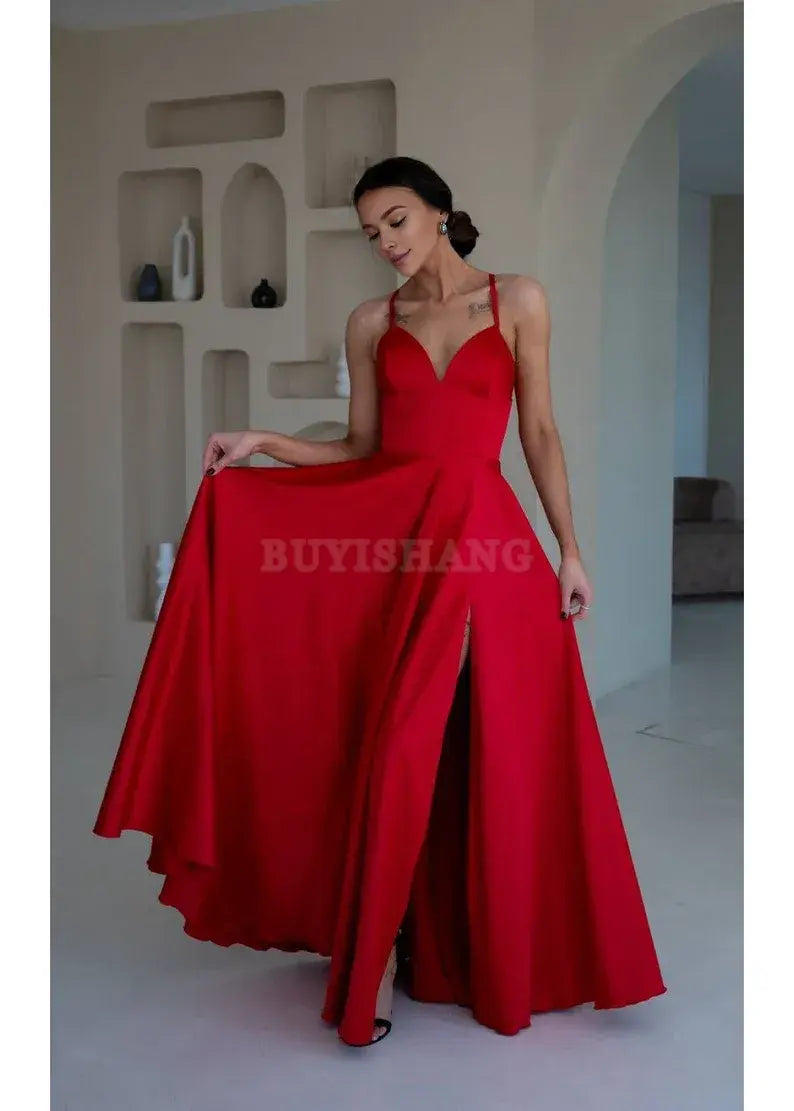 Buyishang Red Silk Dress With Slit Red Silk Long Dress Maxi Prom Dress Women Silk Maxi Dress Handmade Dress Silk Birthday Dress