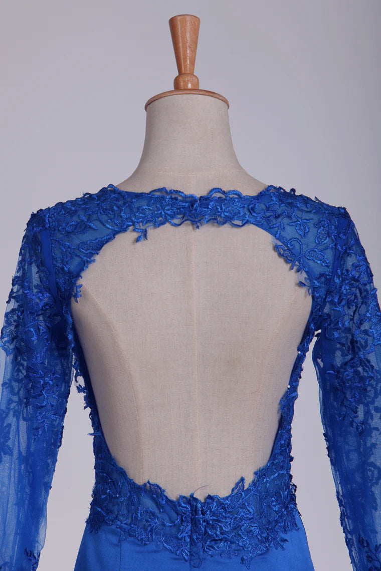 Party Dresses Long Sleeves Mermaid/Trumpet Satin With Applique Backless