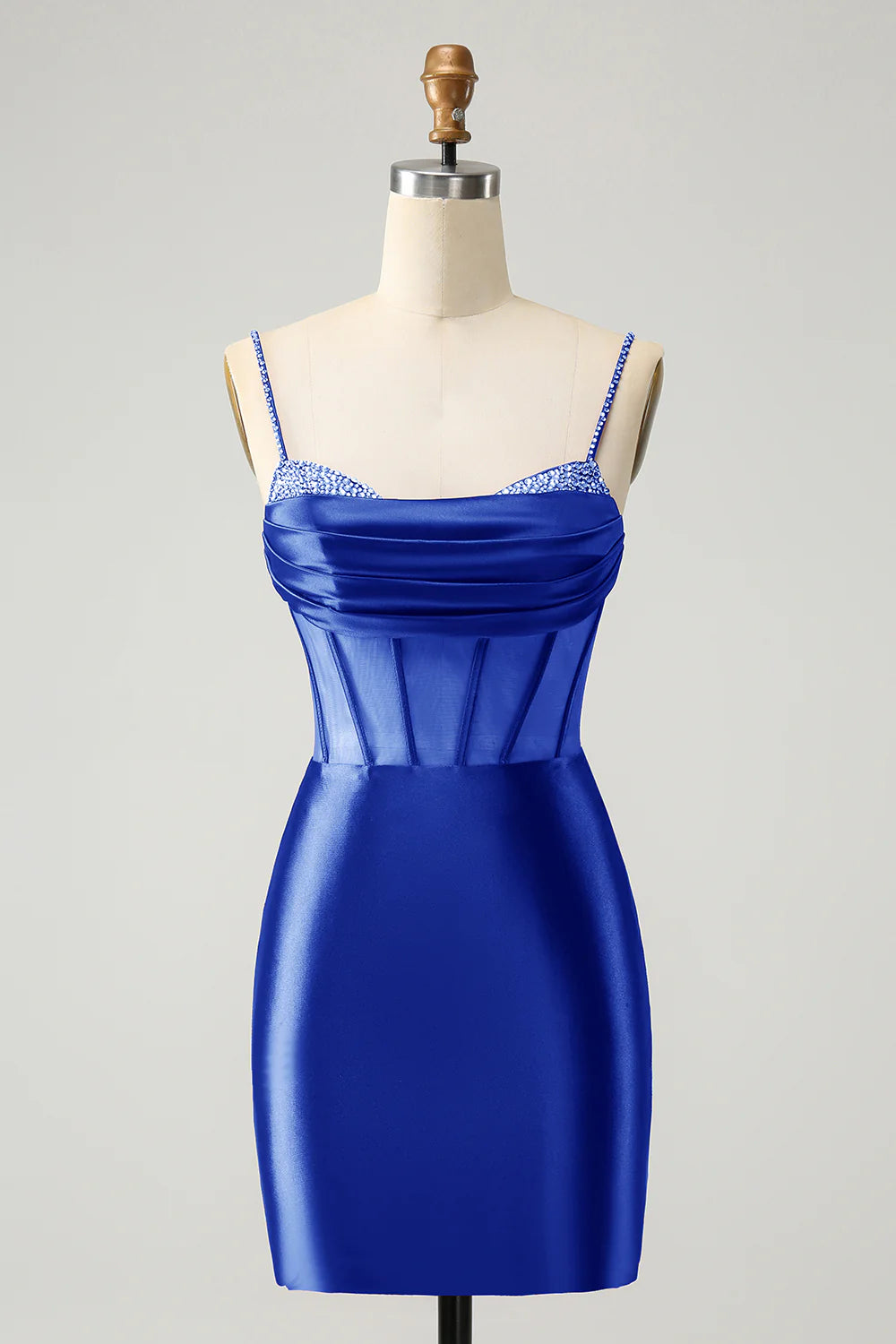 Glitter Dark Red Beaded Corset Satin Unique Tight Short Homecoming Dress