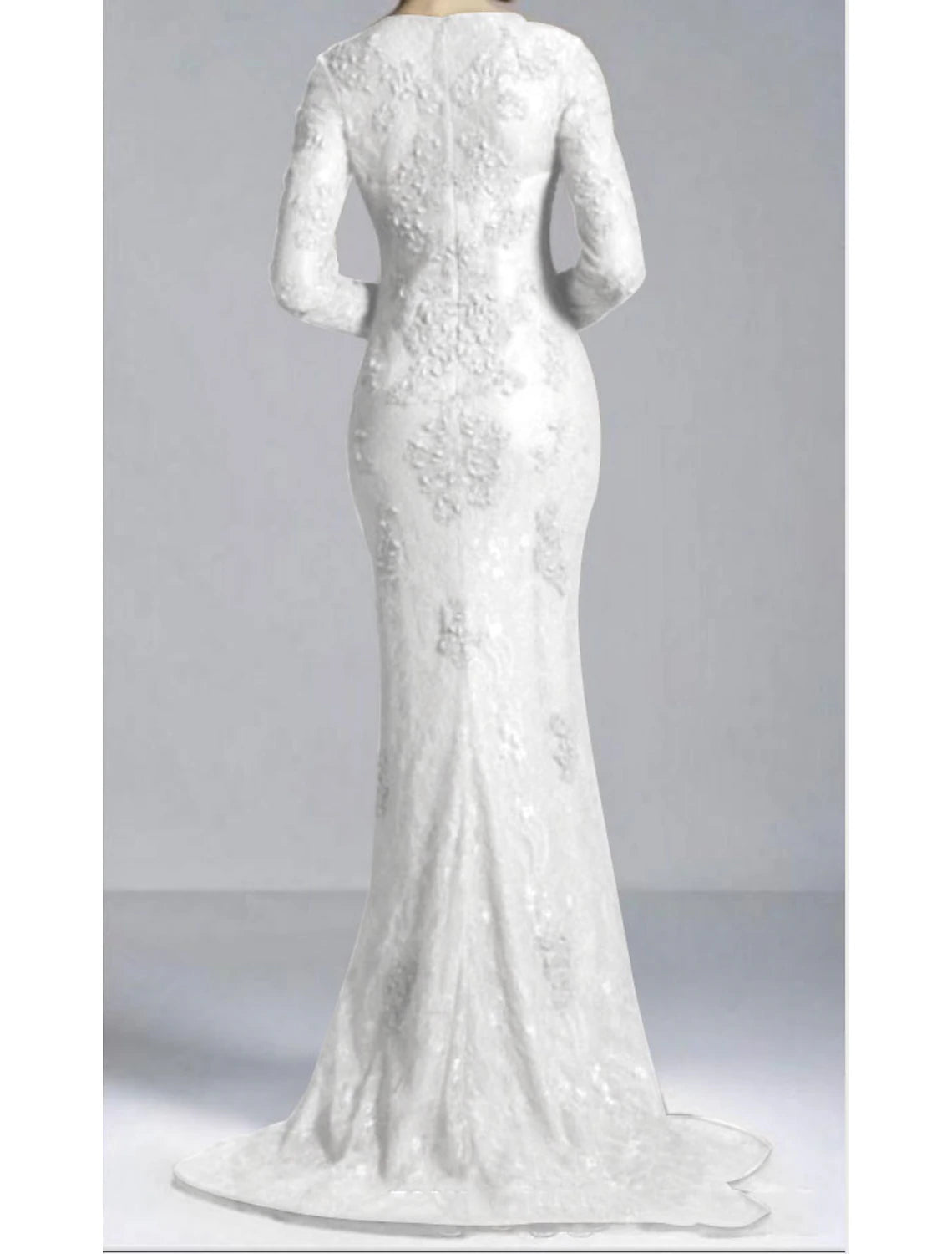 Mermaid Party Dress Evening Gown Luxurious Formal Dress Engagement Formal Evening Sweep / Brush Train Long Sleeve Jewel Neck Fall Wedding Guest Lace with Beading Appliques