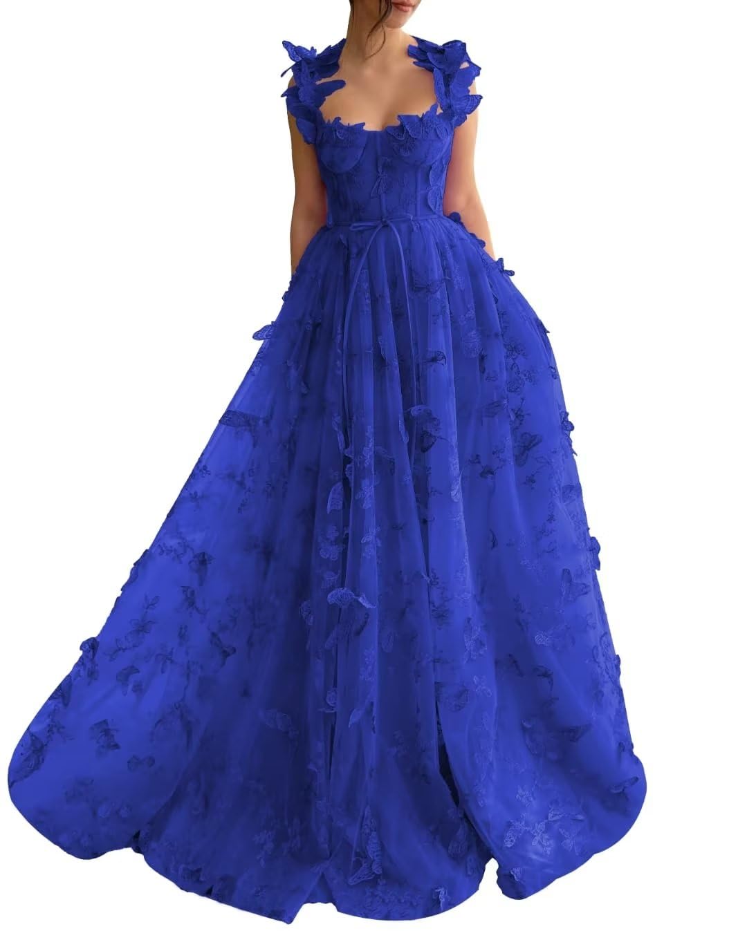 Long Tulle Prom Dress with 3D Butterflies Sexy Slit Ball Gown Evening Dresses Party Wedding Formal