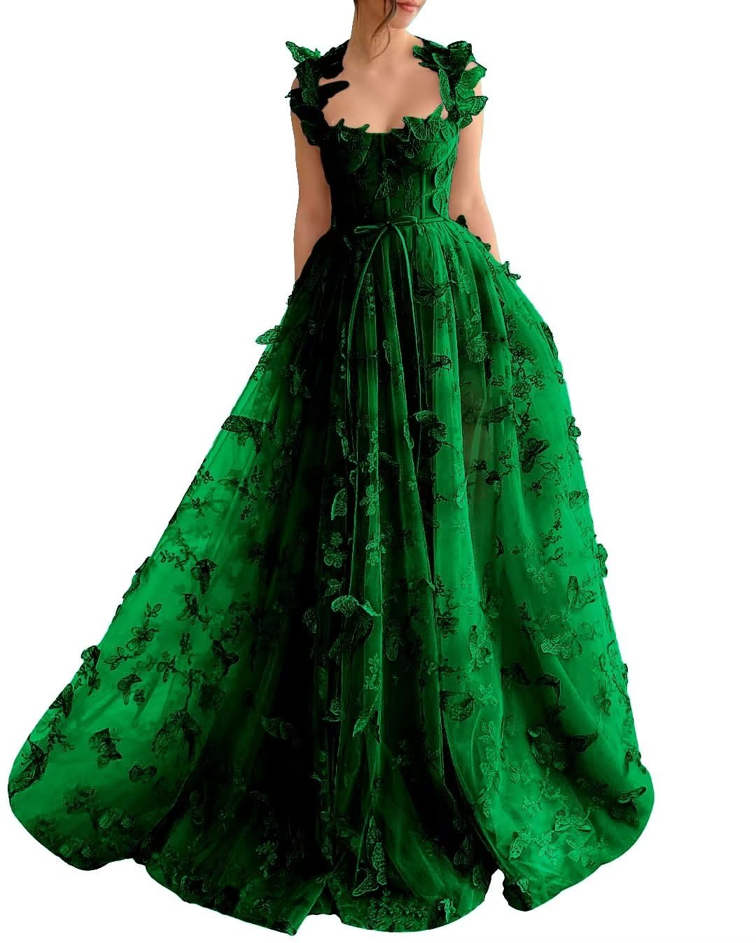 Long Tulle Prom Dress with 3D Butterflies Sexy Slit Ball Gown Evening Dresses Party Wedding Formal