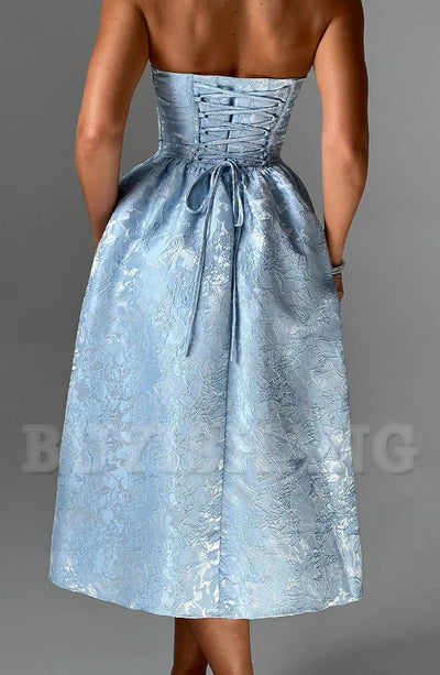 Buyishang Simple off shoulder ball dress floral jacquard fabric formal back to school dress evening dress