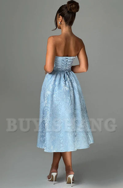 Buyishang Simple off shoulder ball dress floral jacquard fabric formal back to school dress evening dress