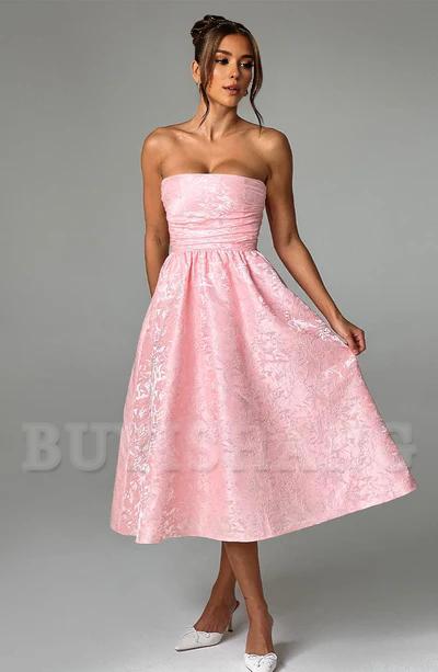 Buyishang Simple off shoulder ball dress floral jacquard fabric formal back to school dress evening dress