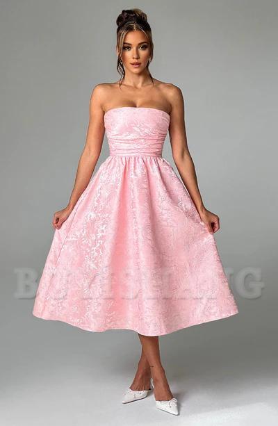 Buyishang Simple off shoulder ball dress floral jacquard fabric formal back to school dress evening dress