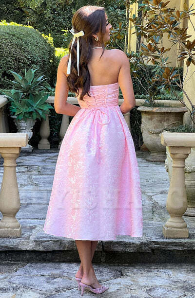 Buyishang Simple off shoulder ball dress floral jacquard fabric formal back to school dress evening dress