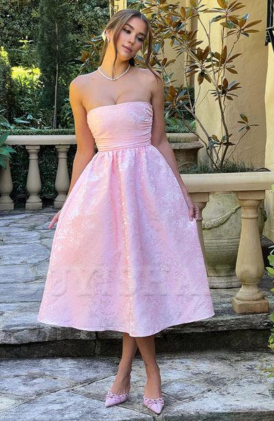 Buyishang Simple off shoulder ball dress floral jacquard fabric formal back to school dress evening dress
