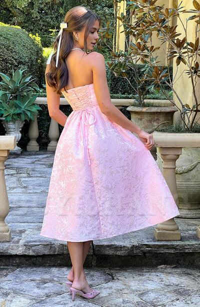 Buyishang Simple off shoulder ball dress floral jacquard fabric formal back to school dress evening dress
