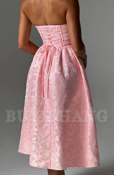 Buyishang Simple off shoulder ball dress floral jacquard fabric formal back to school dress evening dress