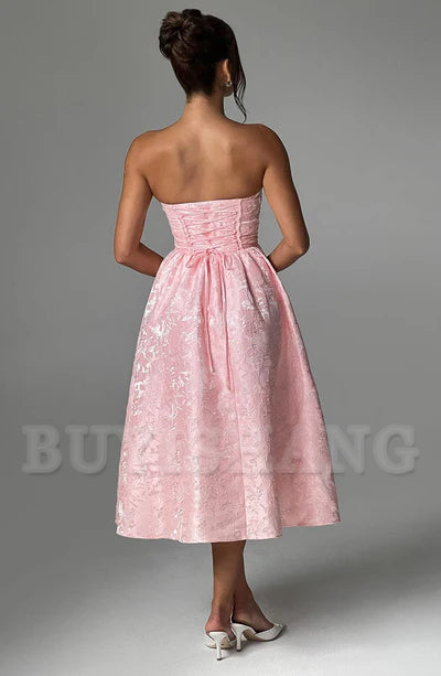 Buyishang Simple off shoulder ball dress floral jacquard fabric formal back to school dress evening dress