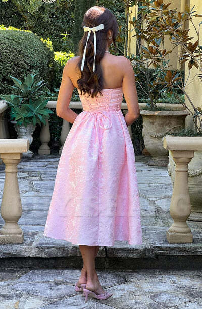 Buyishang Simple off shoulder ball dress floral jacquard fabric formal back to school dress evening dress