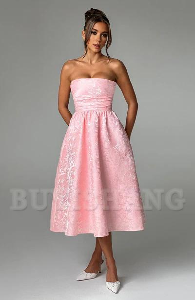 Buyishang Simple off shoulder ball dress floral jacquard fabric formal back to school dress evening dress