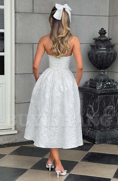 Buyishang Simple off shoulder ball dress floral jacquard fabric formal back to school dress evening dress