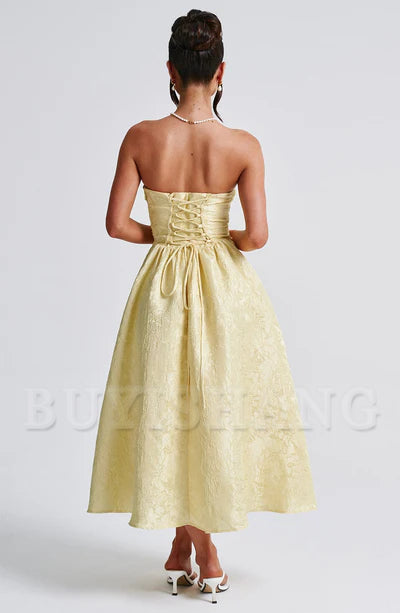 Buyishang Simple off shoulder ball dress floral jacquard fabric formal back to school dress evening dress