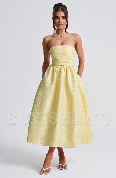 Buyishang Simple off shoulder ball dress floral jacquard fabric formal back to school dress evening dress